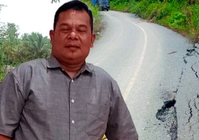 Baground: Jalan Penghubung Tiga Kecamatan di Kaltra, insert: Kepala Desa Mara Hilir Sahdan Harapkan Bantuan Pemerintah. (Foto: Feri)